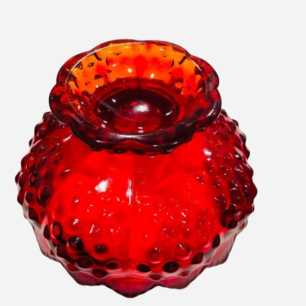 Fenton Cadmium Glow
Hobnail Ruby/Amberina
Lidded Candy Dish Scalloped
Edge 6.5" - Picture 7 of 13